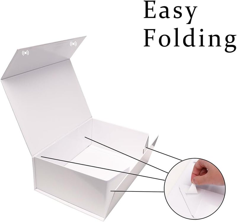 UoeRing 1 قطعة صندوق هدايا أبيض، 11.5x8x4 صندوق هدايا مغناطيسي للهدايا مع أغطية مستطيلة قابلة للطي لصندوق اقتراح وصيفات العروس، زفاف، عيد الميلاد، تغليف هدايا عيد الميلاد مع بطاقة ريبون ظرف - Image 3